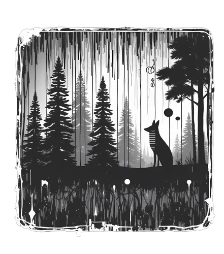 Tee Shirts Printed: Monochrome Fox in the Ancient Forest