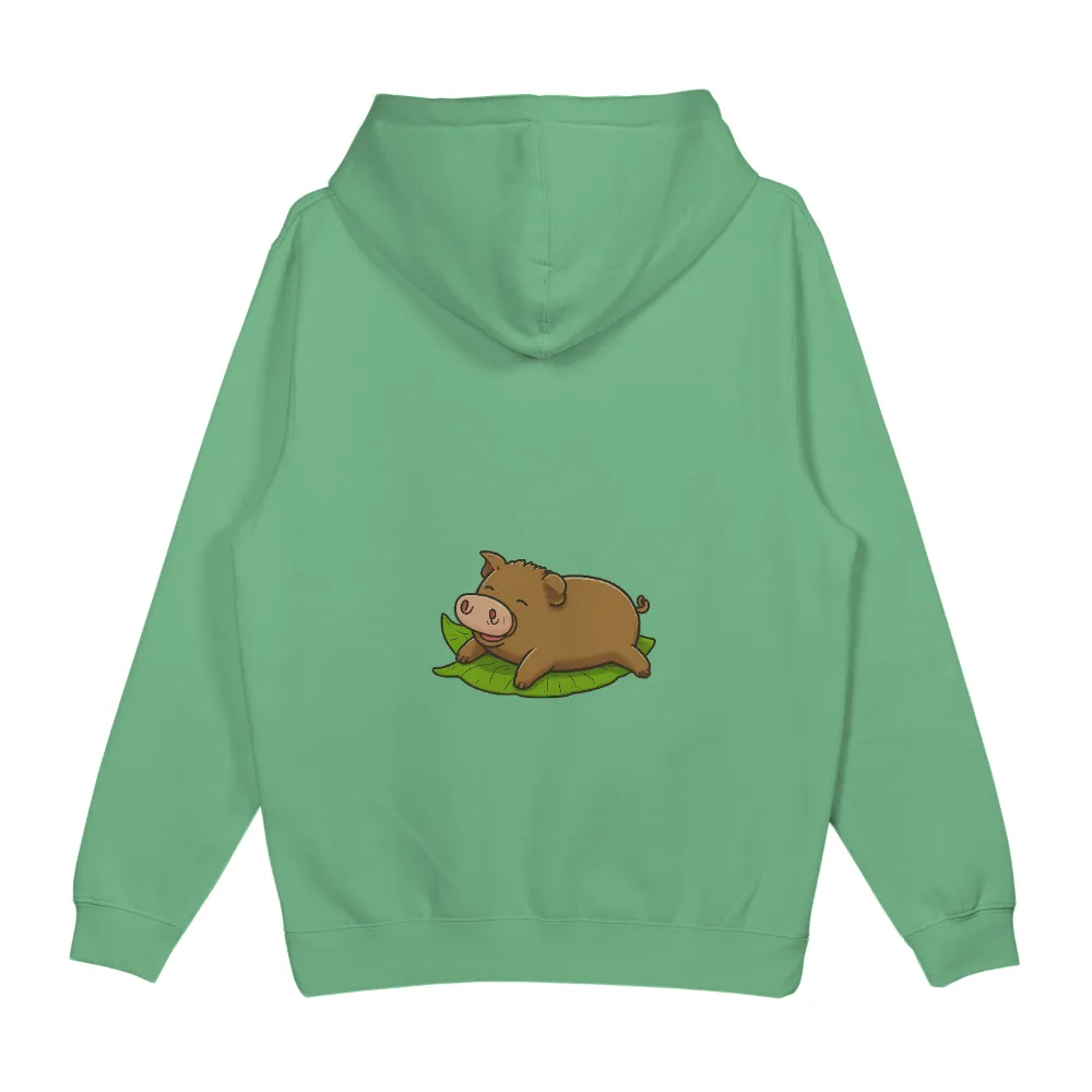 T-Shirts Design: Percy the Happy Pig Resting on a Leaf|Percy the happy pig resting on a leaf