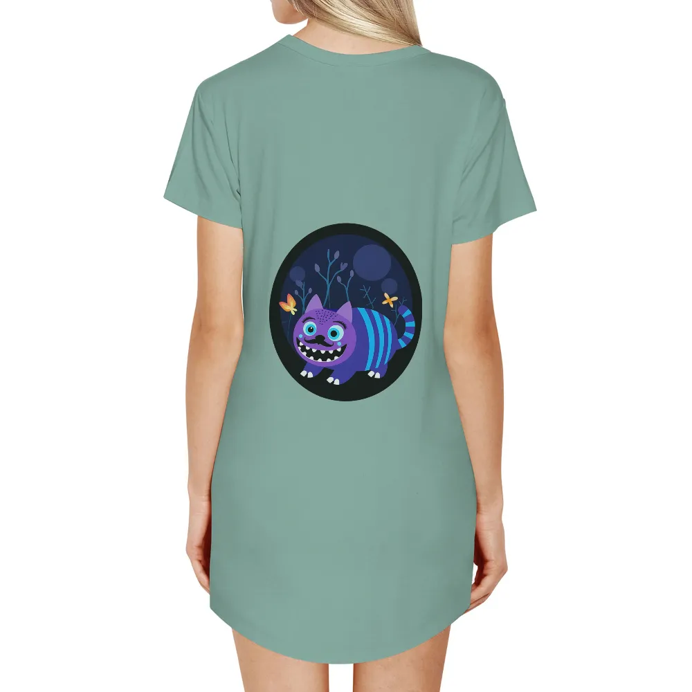 Tee Shirt Printing: Whimsical Purple Cat in a Moonlit Forest|nhl last night