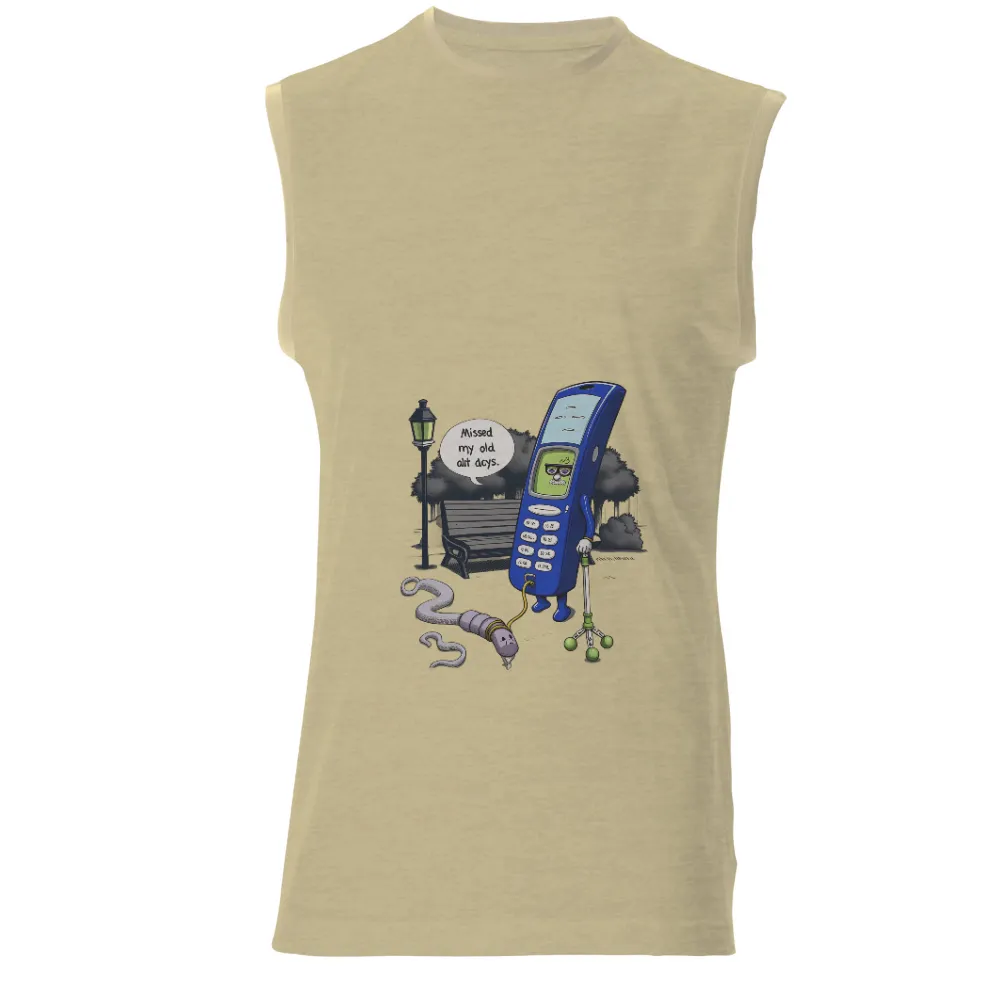 T-Shirts Pattern: Nostalgic Old Mobile Phone in Vintage Style|old mobile phone with a face and arms