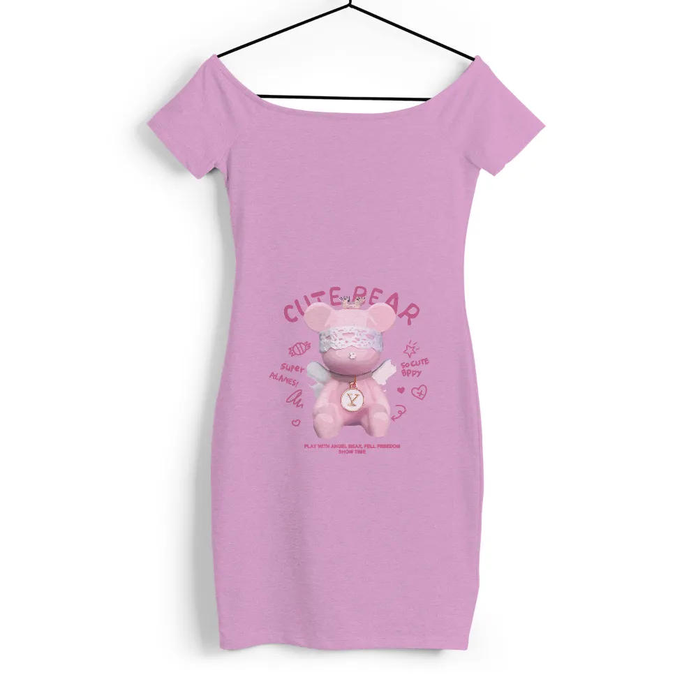 Tee Shirt Printing: Super Cute Pink Teddy Bear with Lace Collar and Golden Pendant|banksy joy millward