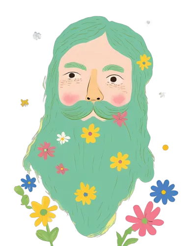 Tee Shirt Printing: Nature's Harmony - Whimsical Green Beard and Blooming Flowers