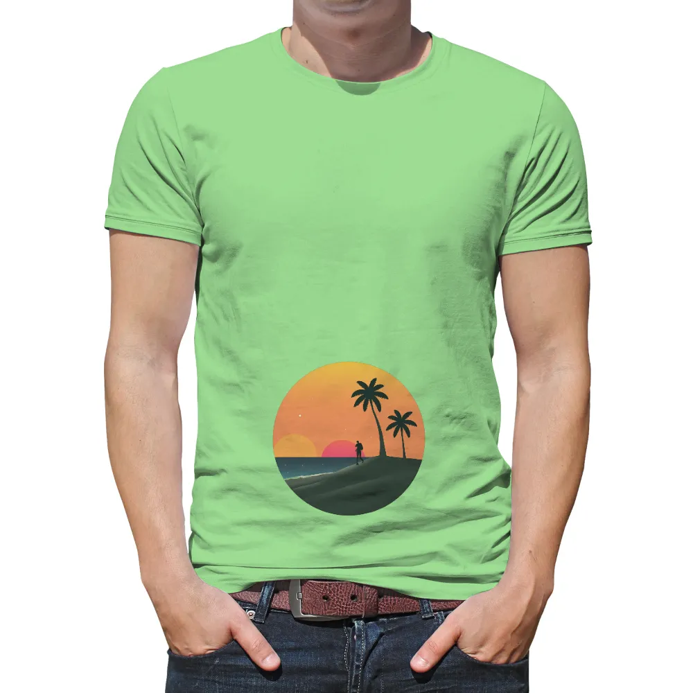 Tee Shirt Printing: Serene Beach Stroll - Minimalist Sunset Design|family beach trip t shirts