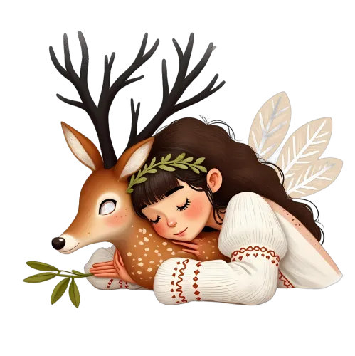 T-Shirts Design: Nature's Harmony - Girl Hugging Deer