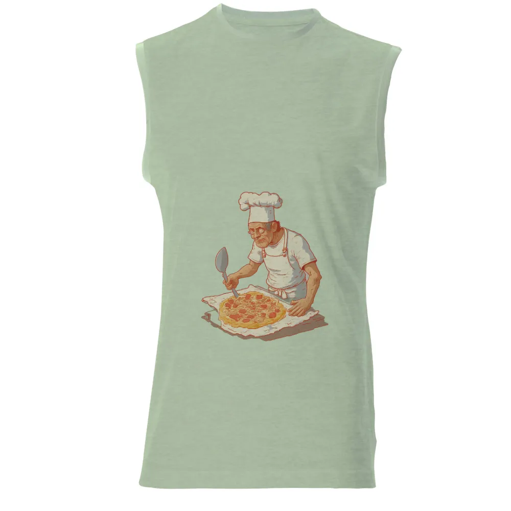 TShirt Design: Chef Mario's Passion for Pizza|Chef Mario slicing pizza