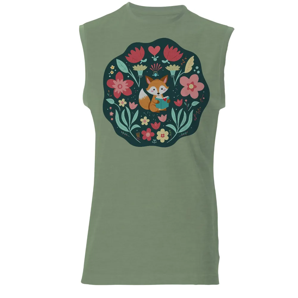 T-Shirts Custom: Whimsical Fox Reading Among Flowers|summer reading 2023 shirts