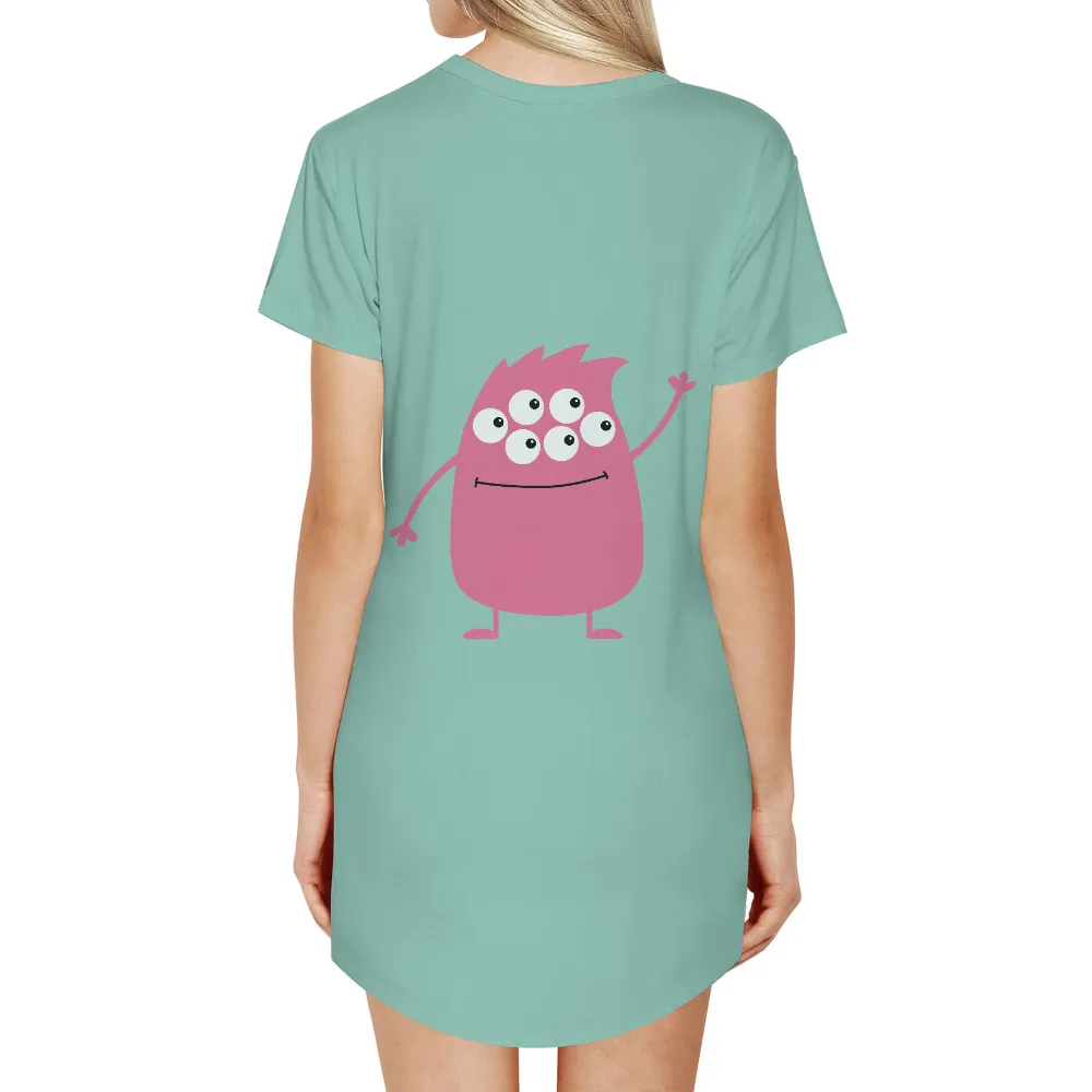 Graphic Tees: Cheerful Pink Monster with Five Eyes|bee positive t shirt