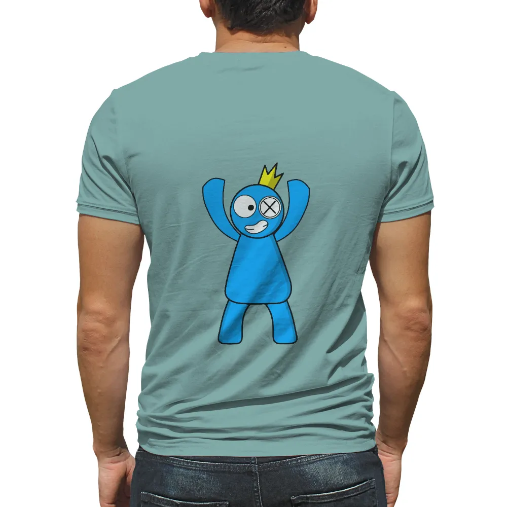 T-Shirts Design: Quirky Blue Figure with Crown - Fun and Whimsy|roblox t shirt black emo