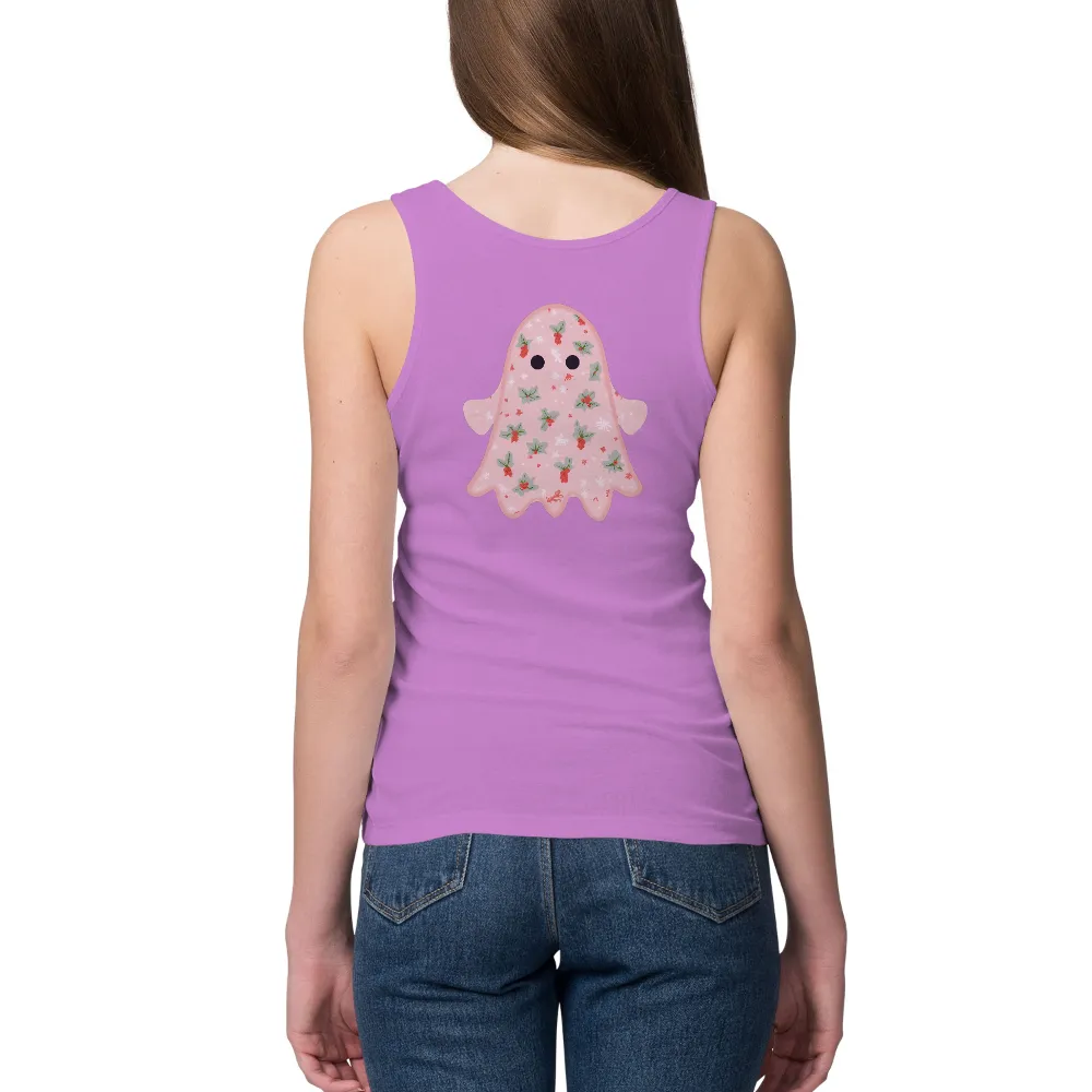 Tee Shirts Printed: Whimsical Ghost with Nature's Touch|roblox t shirt pink and white