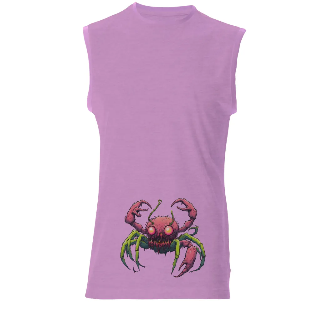 Tee Shirt Printing: Monster Spider with Glowing Eyes in Cyberpunk Style| Horror and fantasy elements blended