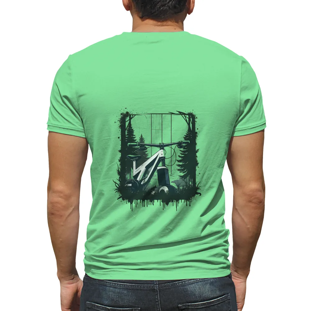 Customized Tee Shirts: Bicycle Silhouette in the Forest|pokemon forest shirt