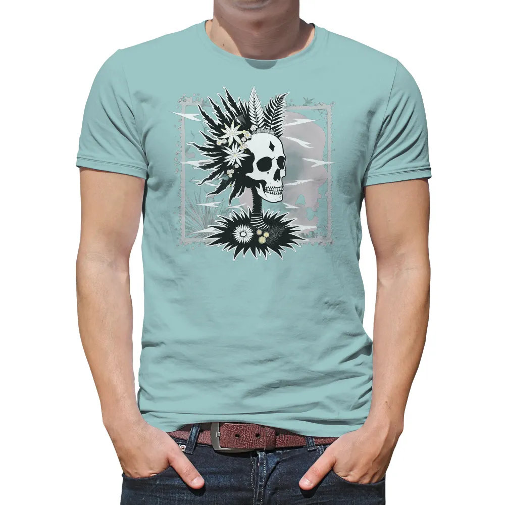 TShirt Design: Skull and Floral Art - Vintage Style|t shirt roblox black and white