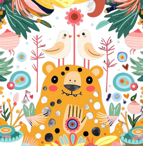 Custom T-Shirt Printing: Whimsical Leopard and Birds in a Magical Forest