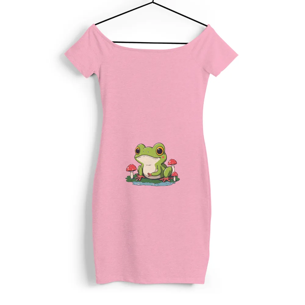 Custom Tee Shirts: Whimsical Frog in the Forest|mushroom and butterfly print short sleeve tee