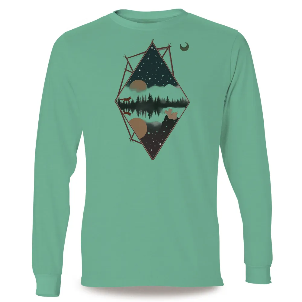 Shirts Graphic Tees | Night Scene with Fox and Bear| Modern touch on traditional landscape