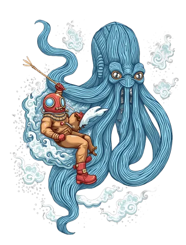 Shirts Graphic Tees: Deep Sea Adventure with Diver and Octopus