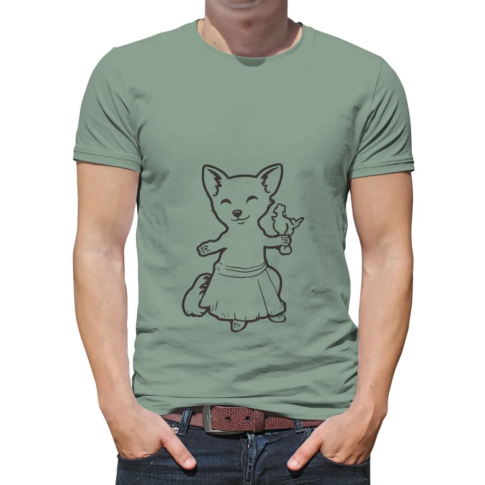 T-Shirts Design: Miko the Cat with Bird - Artistic Minimalist Zen Design|junji ito's cat diary sudden attack t shirt