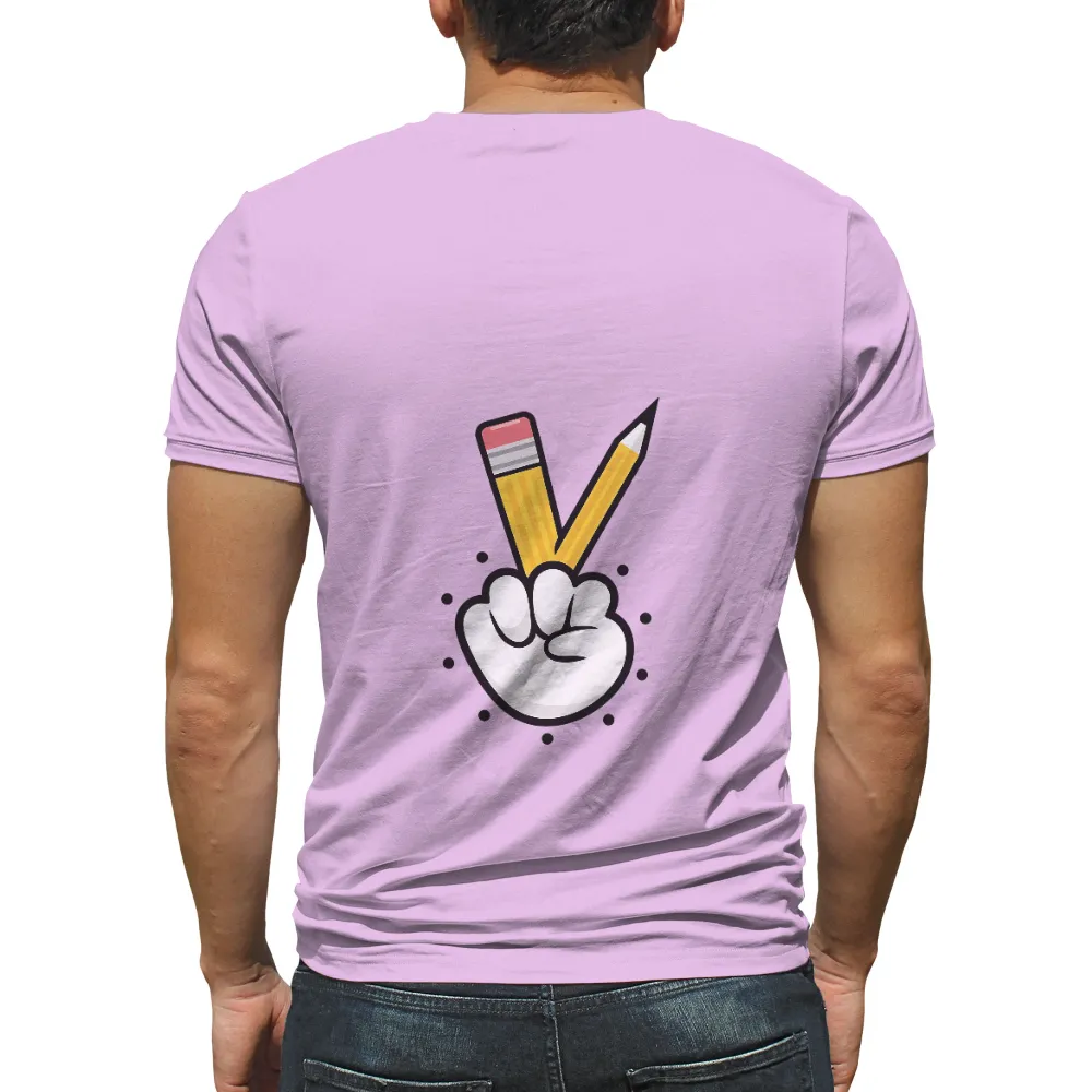 T-Shirts Custom: Cartoon Hand Peace Sign with Pencils - Artistic Design|high quality design t shirts