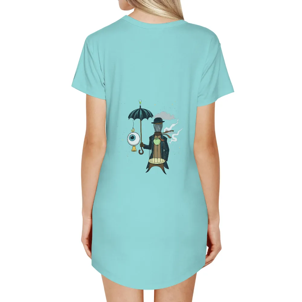 Shirts Graphic Tees: Enigmatic Figure with Glowing Eye Umbrella and Birdcage| umbrella