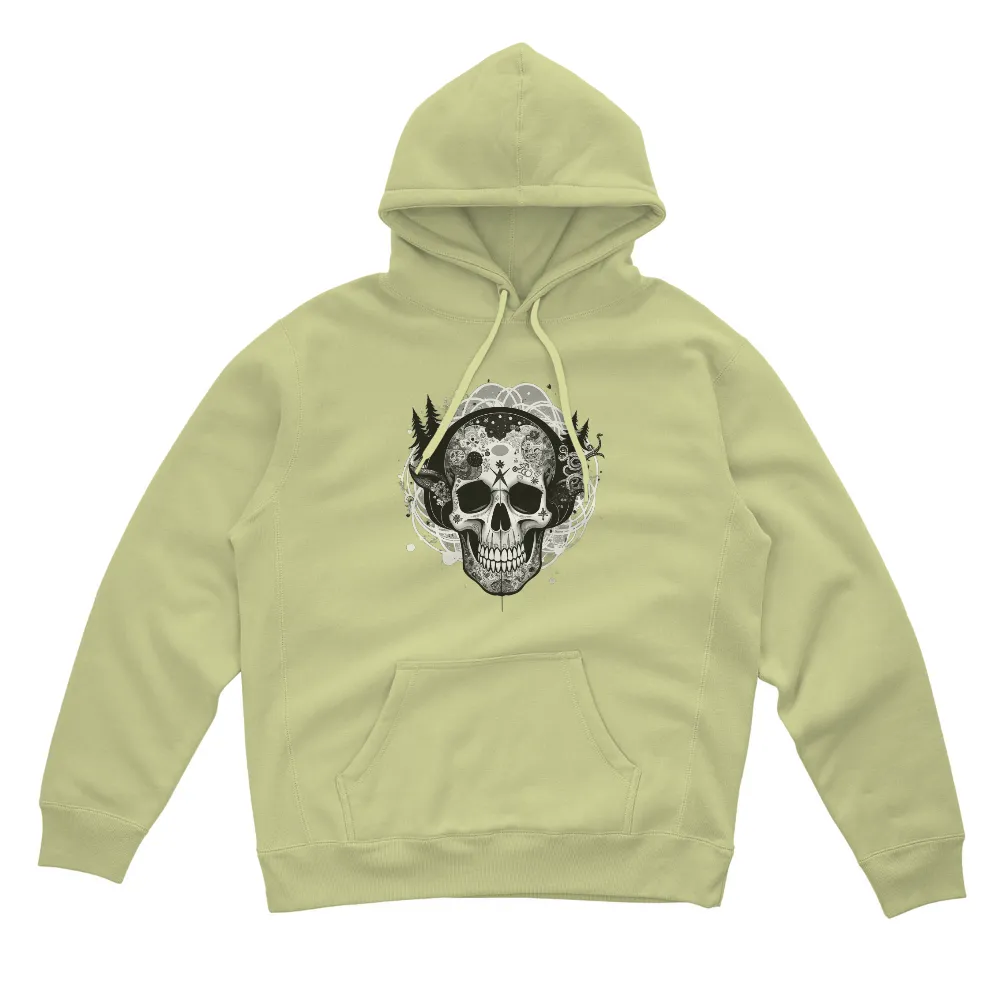 T-Shirt Printing: Skull Art with Nature Symbols|reel life men's long sleeve uv tee