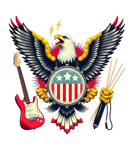 TShirt Printing: Rock and Roll Spirit with Eagle, Guitar, and Drumsticks