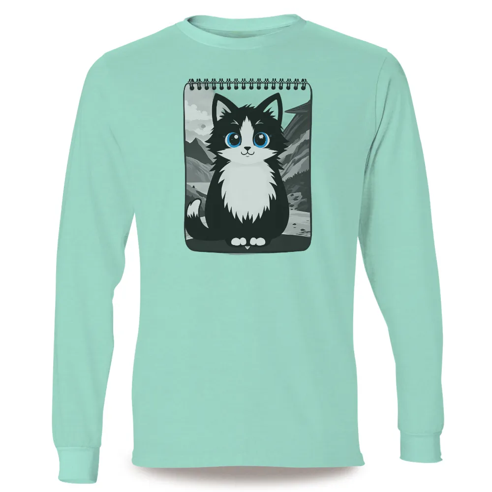 Custom Tee Shirts: Luna's Whimsical Mountain View|butterfly kitten shirt