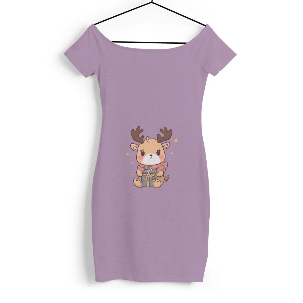 TShirt Design: Festive Reindeer with Gift Box| Cute reindeer holding a present