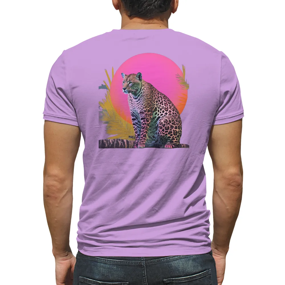 T-Shirts Design: Neon Leopard in the Jungle - Artistic Cyberpunk Nature|mens tropical short sleeve button down shirts