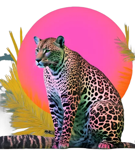 T-Shirts Design: Neon Leopard in the Jungle - Artistic Cyberpunk Nature