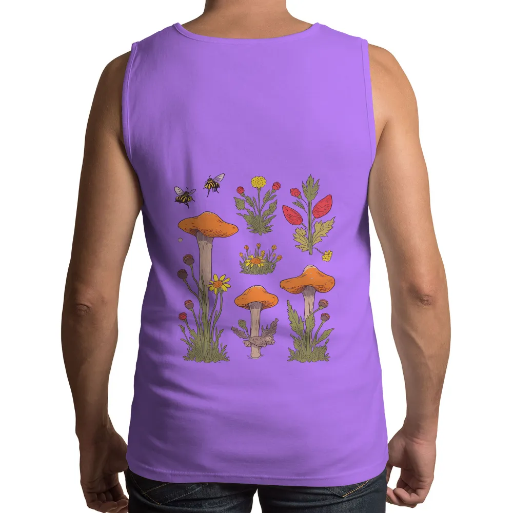 Custom Tee Shirts: Whimsical Mushrooms and Bees in a Summer Meadow|asda summer shirts