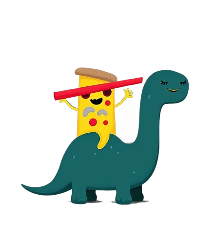 Tee Shirts Printed: Pizza Slice and Dinosaur Friendship