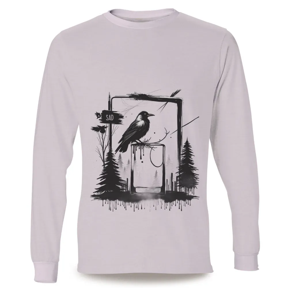 Tee Shirt Printing: Crow Perched on Abandoned Monitor - Artistic Design|glow in the dark smiley face t shirt