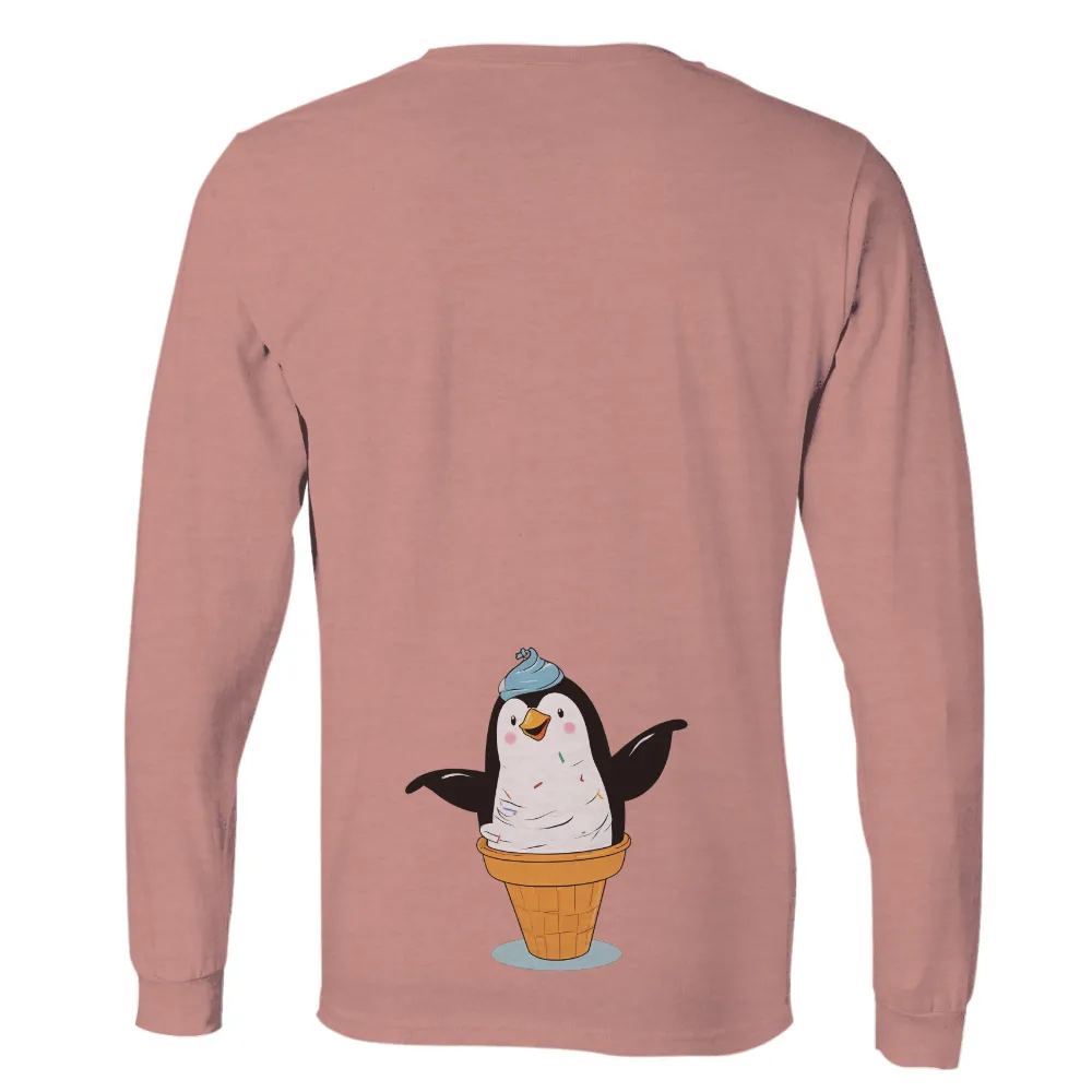 Tee Shirt Printing: Whimsical Penguin Ice Cream Cone - Funny & Colorful Design|summer pearl snap shirts