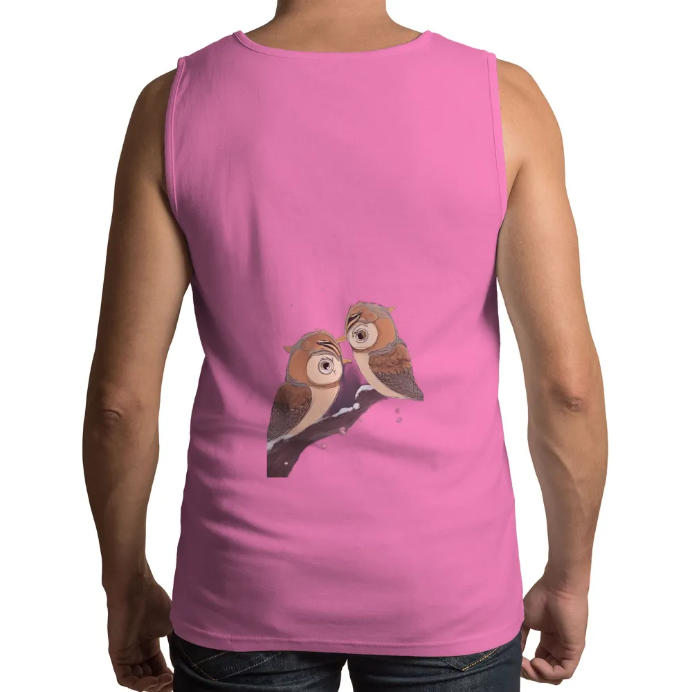 T-Shirts Design: Owls Sharing a Branch Under Moonlight|knit top with feathers