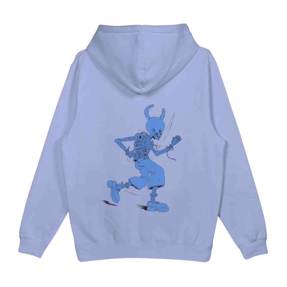 T-Shirts Pattern: The Blue Skeleton - Whimsical Horror in Vintage Style|Blue skeletal figure with horns