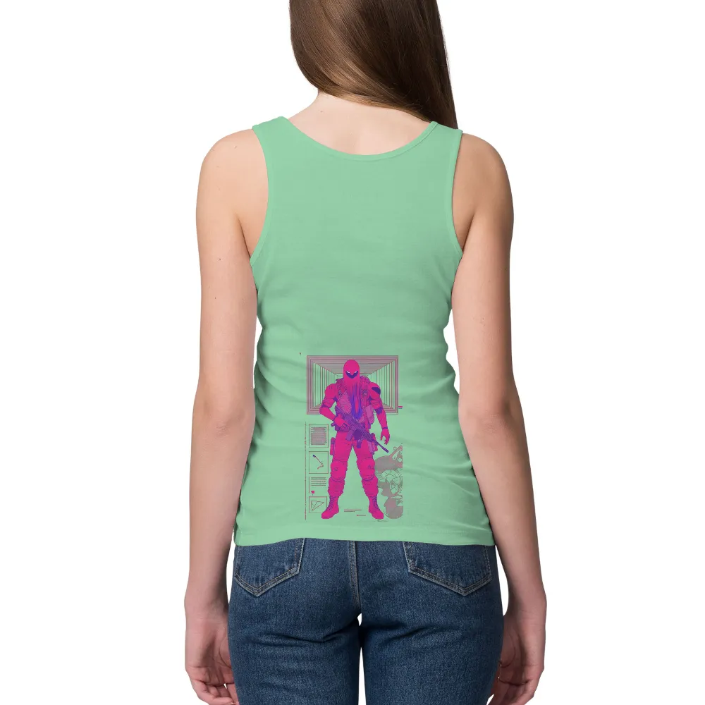 TShirt Design: Cyberpunk Warrior in Neon Glow| Dark background with geometric patterns