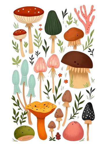 Tee Shirts Printed: Mystical Forest Mushrooms