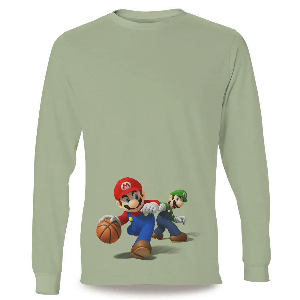 Tee Shirts Printed: Mario and Luigi Basketball Competition|super mario t shirt varsity