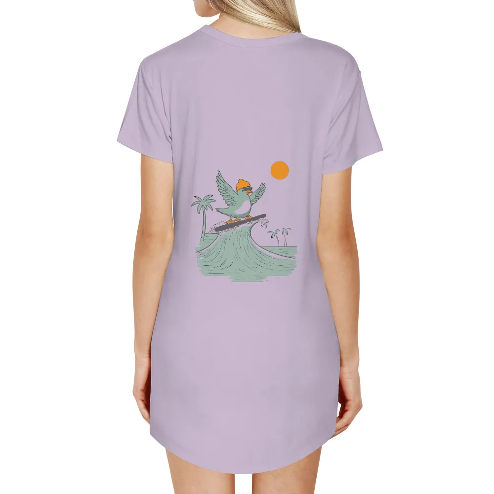 Customized Tee Shirts: Surfing Bird - Summer Adventure|a fun thing to do in the morning shirt