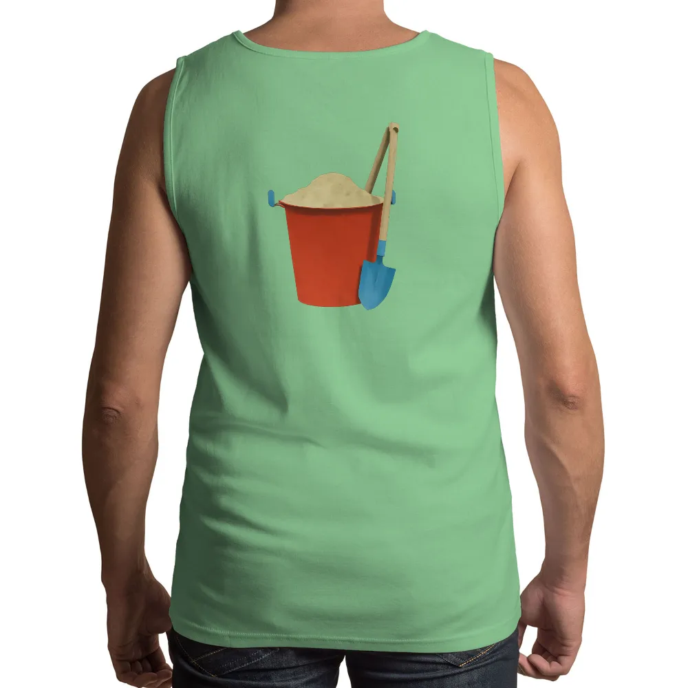 T-Shirts Design: Beach Days with Red Bucket and Blue Shovel|santorini summer shirt