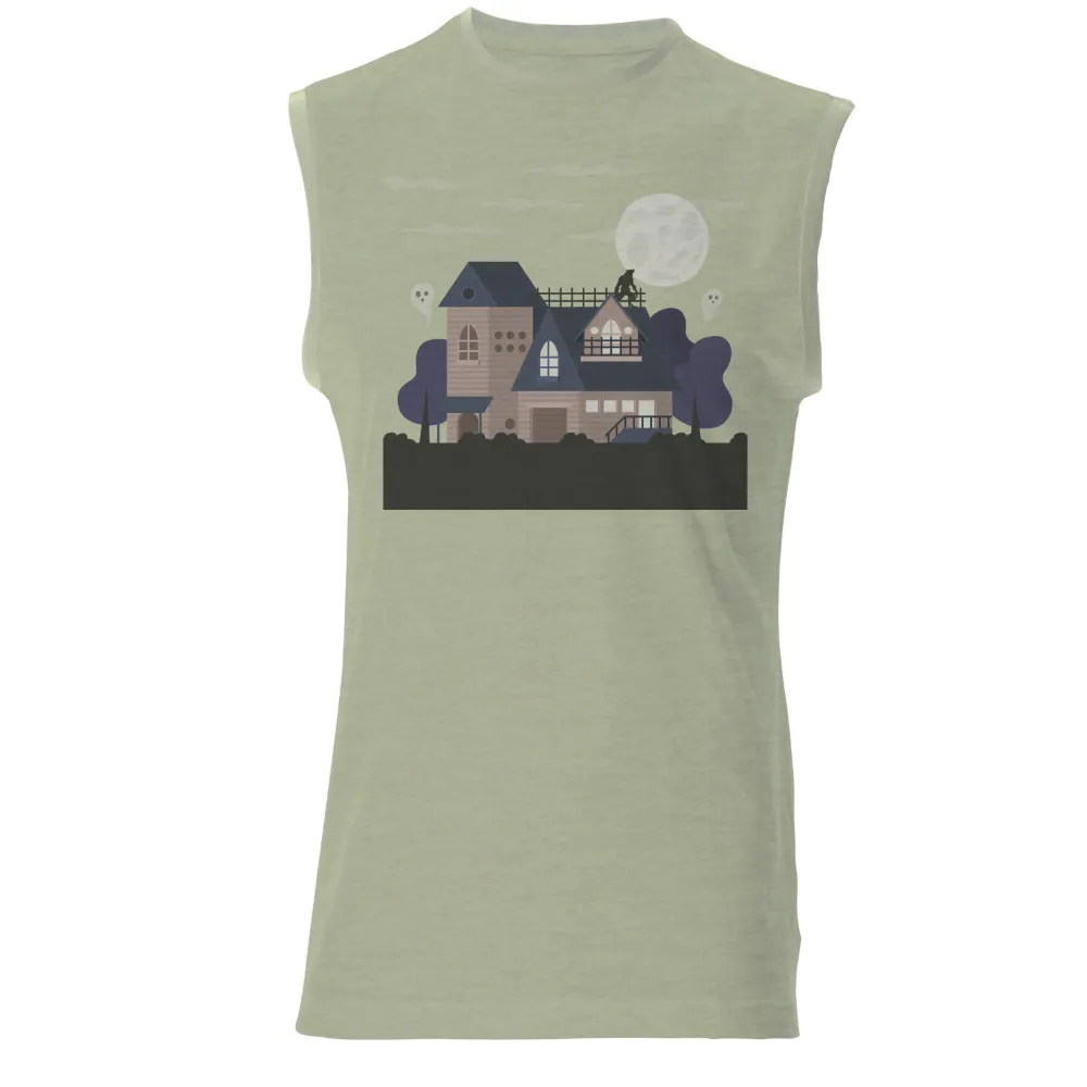 Shirts Graphic Tees: Mysterious House Under the Full Moon|full moon party t shirt