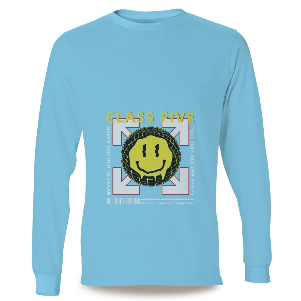 TShirt Printing: Never Too Old To Learn Smiley Globe Design|mardi gras smiley face sweatshirt