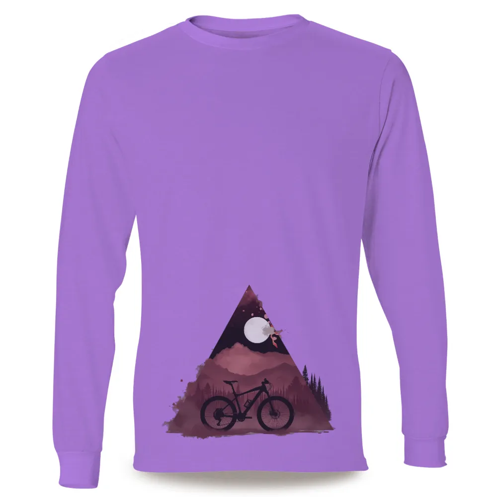 TShirt Design: Night Ride Adventure with Bicycle and Moon| tranquil scene