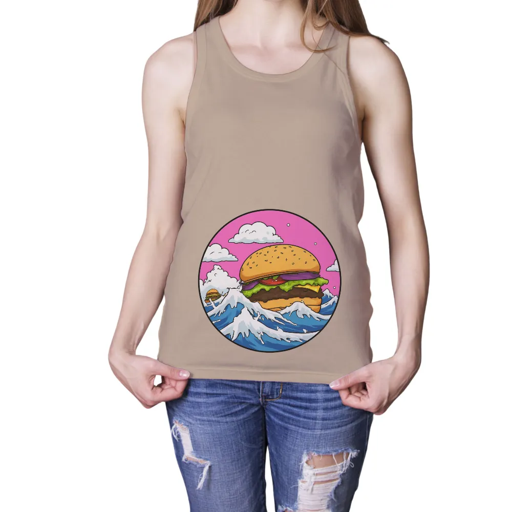 Shirts Graphic Tees: Burger Waves - Funny & Whimsical Food Art|sci fi fantasy biker tee