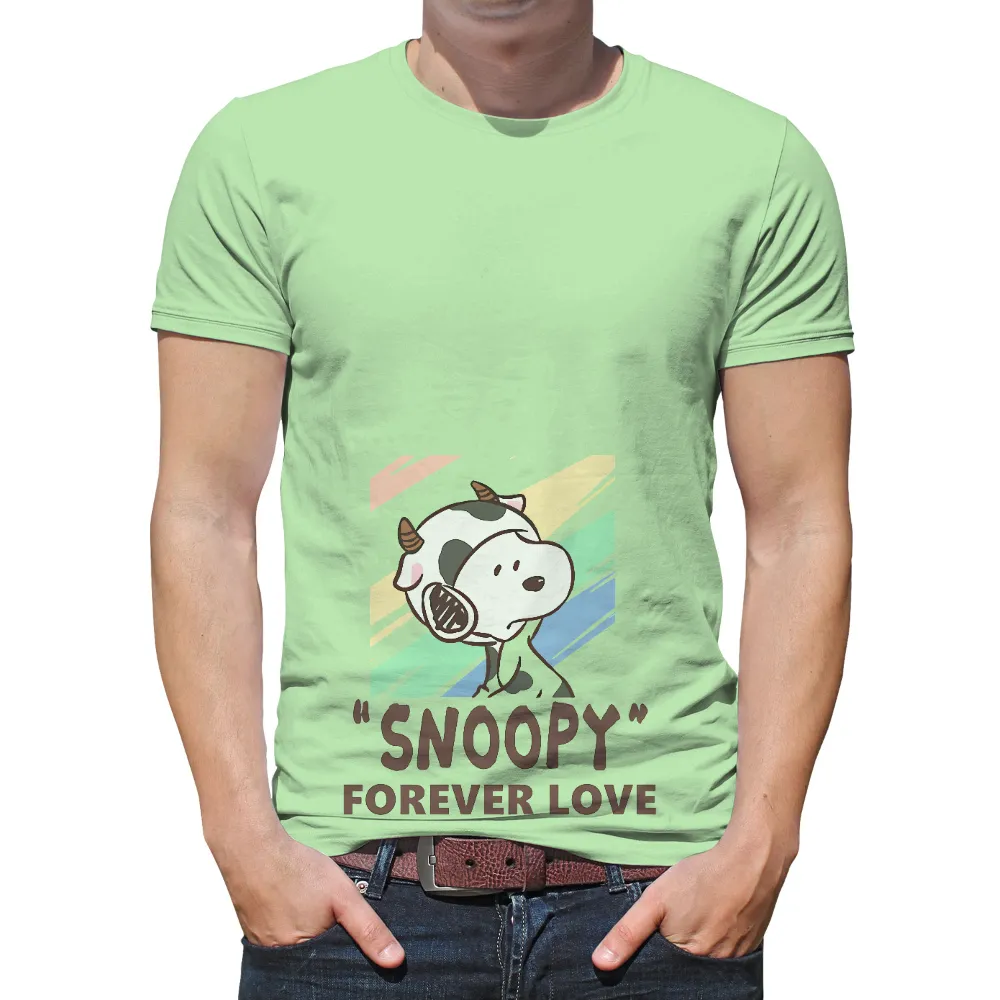 Snoopy Forever Love T-Shirt Printing - Pop Culture, Cow Costume, Pastel Colors|snoopy vw beetle