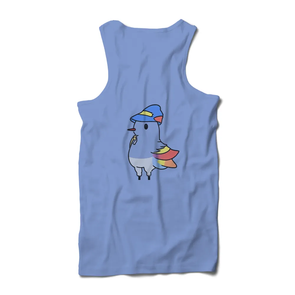 T-Shirts Pattern: Whimsical Bird with Rainbow Wings|rainbow pocket shirt