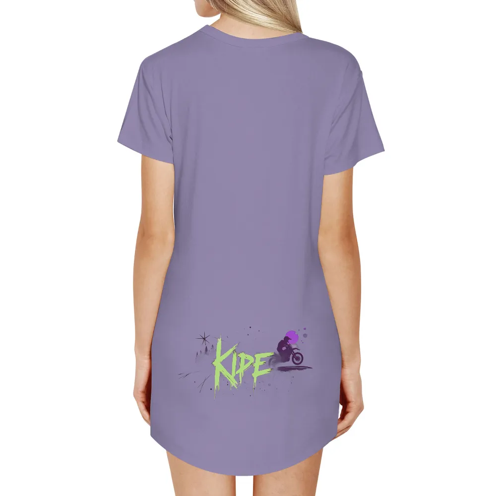 T-Shirts Custom: Neon Night Ride Adventure with KIPE| purple moonlit sky