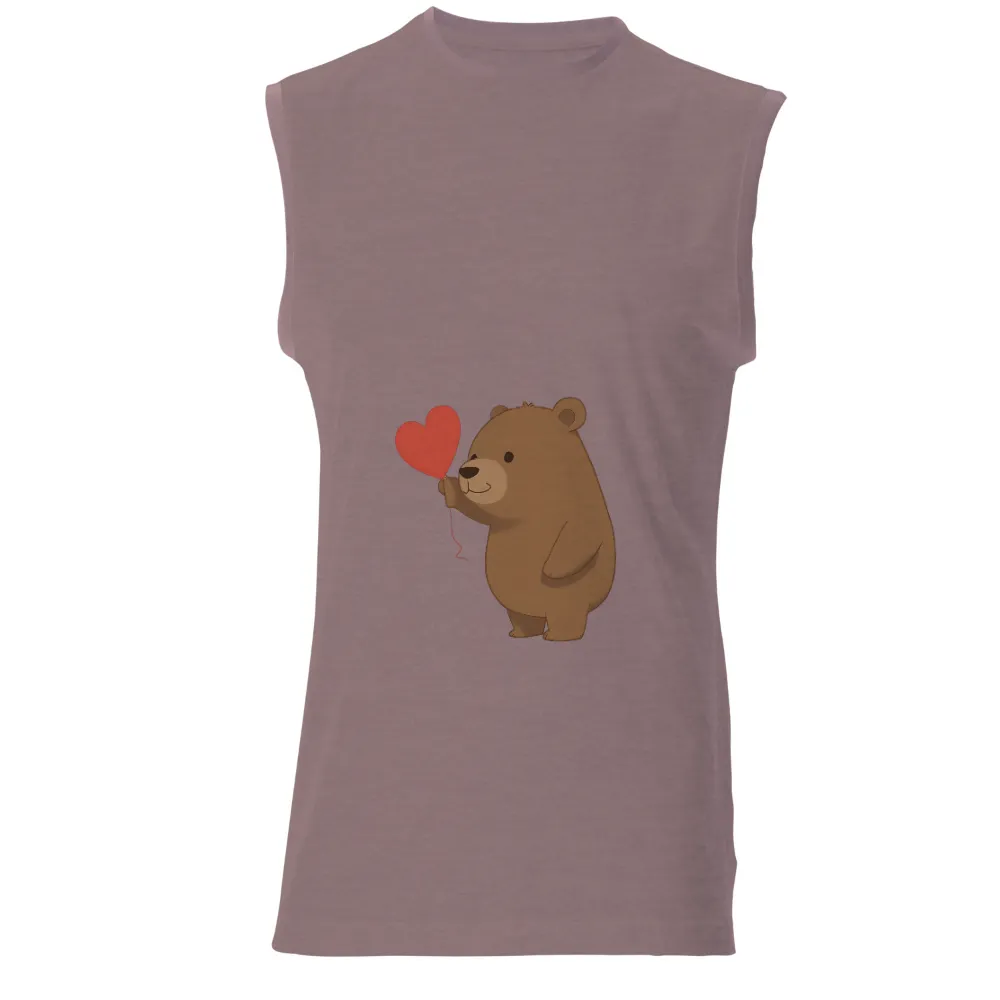 Tee Shirts Printed - Bruno the Bear Spreads Love with Heart Balloon|peace love valentine shirt