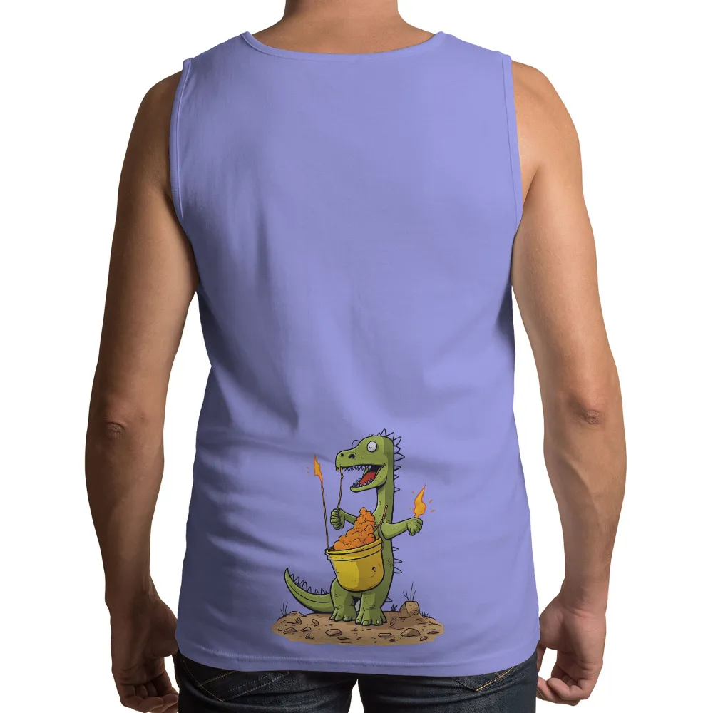 T-Shirts Custom: Playful Dino with Glowing Fire Bucket|hell fire t shirt stranger things