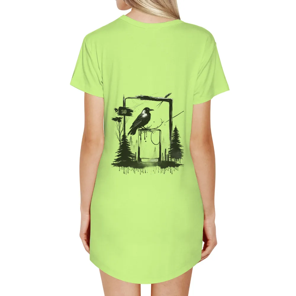 Tee Shirt Printing: Crow Perched on Abandoned Monitor - Artistic Design|glow in the dark party t shirts